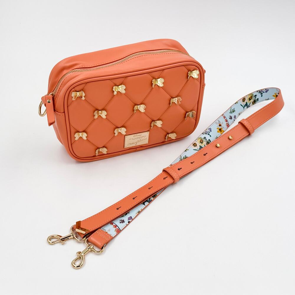 Disney Alice Mary Blair 70th Coral Orange Quilted Butterfly Crossbody Bag